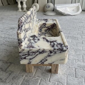 Calacatta Viola Marble fluted vessel sink — right side view (photo 5)