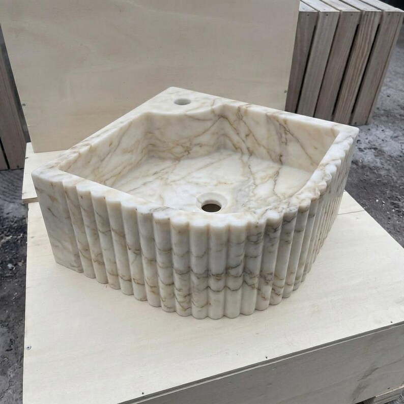 Calacatta Gold Marble fluted vessel sink — product photograph (photo 15)