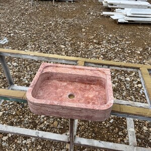 Handcarved red travertine marble vessel sink by Marblyart, custom made to order — photo 13 of 15
