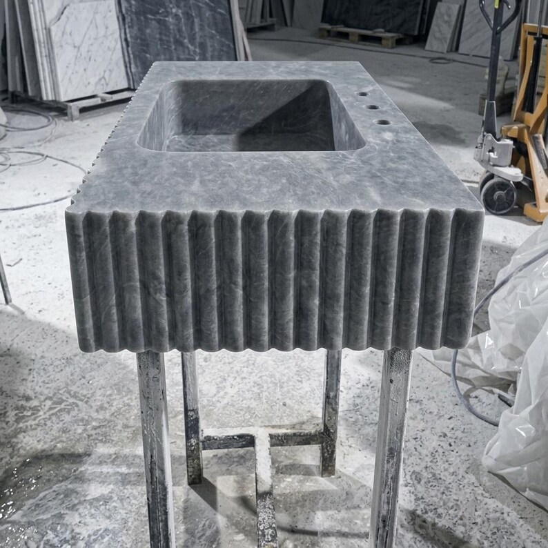 Thundra Gray Marble square vessel sink — right side view (photo 5)