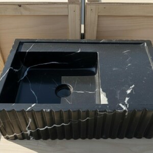 Handcarved Nero Marquina marble vessel sink by Marblyart, custom made to order — photo 5 of 12
