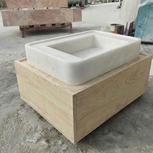 Handcarved Carrara marble floating vanity sink by Marblyart, custom made to order — photo 5 of 7