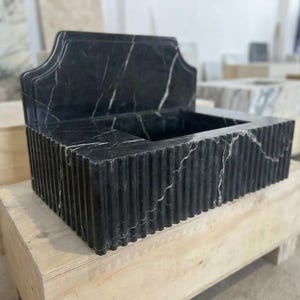 Handcarved Nero Marquina marble wall mounted sink by Marblyart, custom made to order — photo 10 of 14