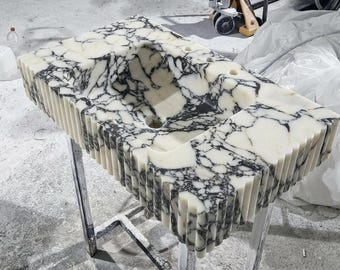 Calacatta Viola Marble Wall Mount Sink, Bespoke, Wall Hung Bathroom Basin
