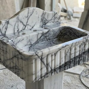 Handcarved Lilac marble fluted vessel sink by Marblyart, custom made to order — photo 10 of 11