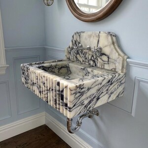 Handcarved natural marble marble floating vanity sink by Marblyart, custom made to order — photo 8 of 12
