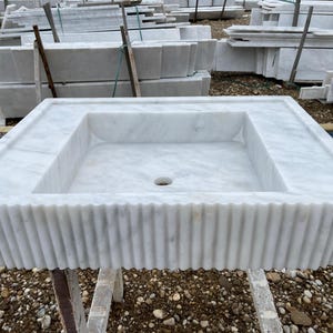 Handcarved Carrara marble vessel sink by Marblyart, custom made to order — photo 8 of 12