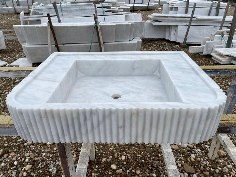 Handcarved Carrara marble vessel sink by Marblyart, custom made to order — photo 8 of 12
