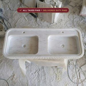 Handcarved Carrara marble double basin sink by Marblyart, custom made to order — photo 1 of 10