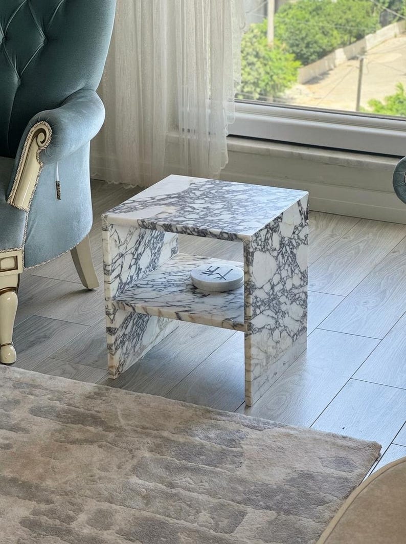 Handcarved Calacatta Viola marble coffee table by Marblyart, custom made to order — photo 6 of 9