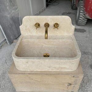 Beige Travertine wall mount sink — front view (photo 11)