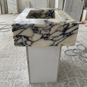 Calacatta Viola Marble square vessel sink — left side view (photo 2)