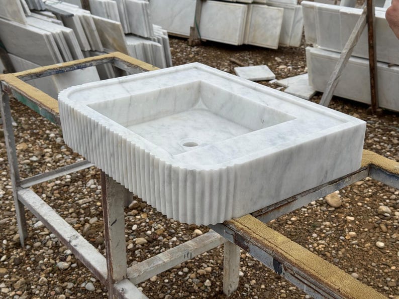 Handcarved Carrara marble vessel sink by Marblyart, custom made to order — photo 6 of 12