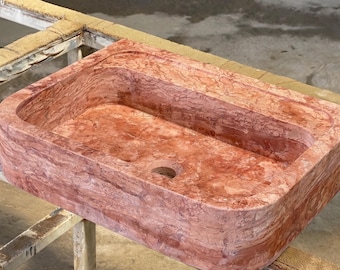 Red Travertine Vessel Sink, Luxury Bathroom Vanity Decor, Bespoke Sizes, Hand Carved