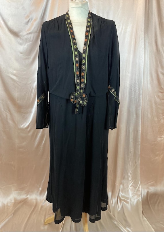 1920s black sheer crepe dress Art Deco - Gem