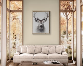 Deer Wall Art Printable | Rustic Stag Head Poster | Woodland Animal Print | Nordic Minimalist Wildlife Decor | Digital Download