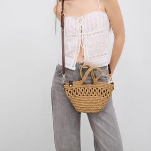 Handcrafted Straw Crossbody Purse with Cosmetic Pouch | Mini Beach Shoulder Bag