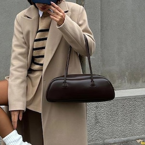 Leather Baguette Bag, Trendy Shoulder Bag, Elegant Evening Bags, Minimalist Work Bag, Luxury Shoulder Bag