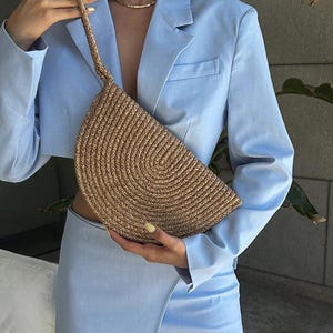 Handmade Straw Clutch Bag, Straw Evening Bag, Natural Summer Clutch, Beach Bag, Minimalist Evening Bag
