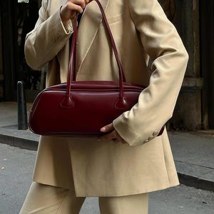 Leather Baguette Bag, Trendy Shoulder Bag, Elegant Evening Bags, Minimalist Work Bag, Luxury Shoulder Bag
