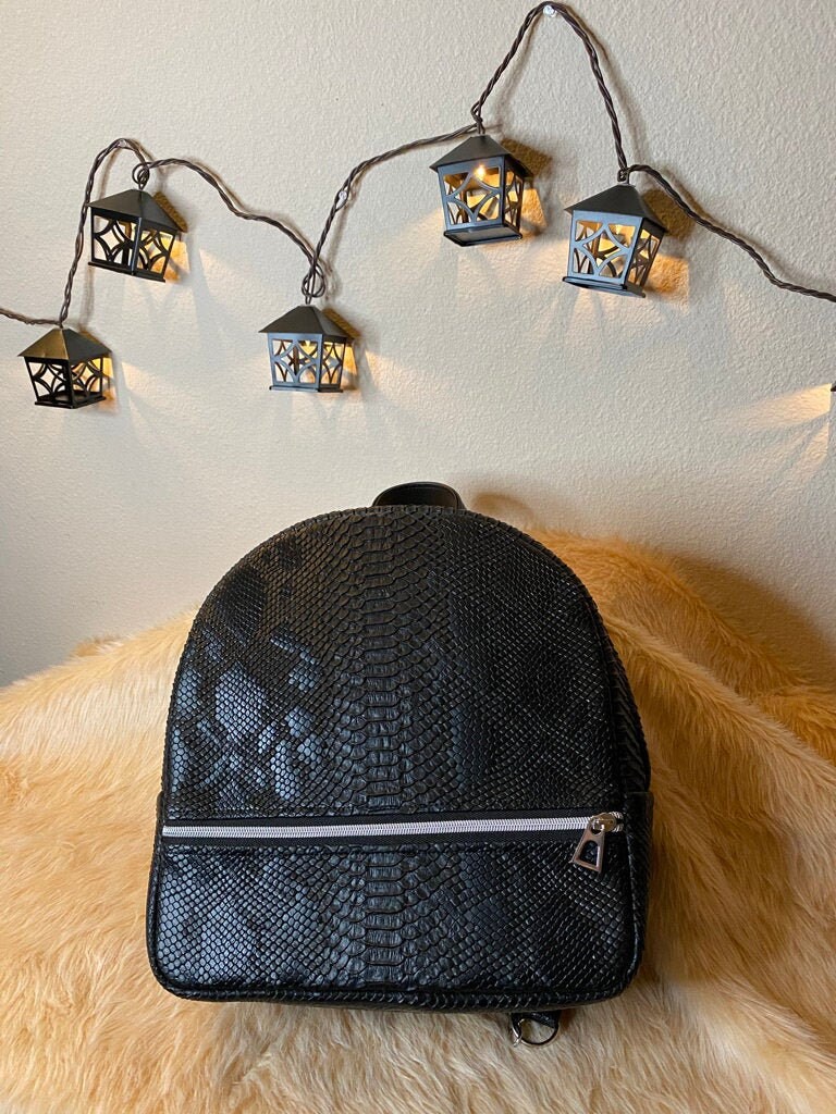 snakeskin mini backpack