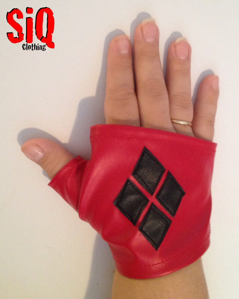 Harley Quinn Arkham City STRETCH Mitten Gloves RED Etsy
