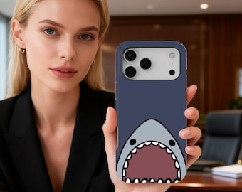 Custodia rigida per immersioni in mare con squalo dei cartoni animati, custodia per telefono con simpatico squalo dei cartoni animati, divertente cover grafica con animali dell'oceano Y2K, iPhone 17, 16, 15, 14, 13, Samsung