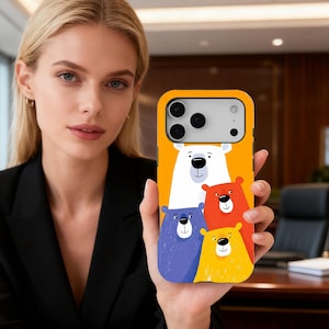 Colorful Bear Phone Case, Cute Cartoon Animal Cover, Playful Whimsical Bear Aesthetic, Fun Kawaii, iPhone 17 16 15 14 13 12 11, Samsung S26