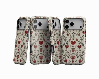 Floral Heart Whimsical Phone Case, Aesthetic Coquette Y2k Gift Trendy Goth Cute Phone Case, iPhone 17 16 15 14 13 12 11 Pro Max, Samsung S25