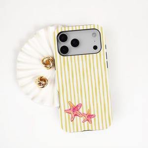 Starfish Stripe iPhone Case, Yellow Summer Protective Cover, Striped Beach Design,Beach Vacation, iPhone 17 16 15 14 13 12, Samsung S26 S24