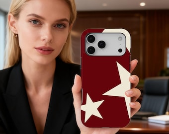 Red Star Pattern Phone Case, Y2K Aesthetic, Burgundy Star Flat Protective Cover, iPhone 17 16 15 14 13 12 11 Pro Max, Samsung S25 S24