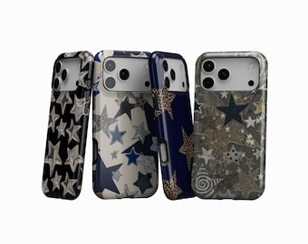 Funda para móvil con estrellas, estilo Y2K, collage de estrellas Y2K, funda protectora con estrellas brillantes para la noche, compatible con iPhone 17, 16, 15, 14, 13, 12 y 11, y Samsung S25.