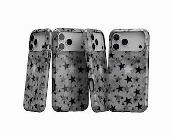 Silver Star Phone Case, Y2K Aesthetic, Black Star Flat Protective Case, Black Star Phone Case, iPhone 17 16 15 14 13 12 11, Samsung S25 S24