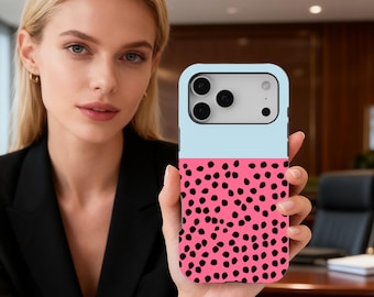 Polka Dot Phone Case, Pink Dalmatian Y2K Collage Phone Case, Funky Pop Retro Spots Aesthetic Cover, iPhone 17 16 15 14 13 12 11, Samsung S25