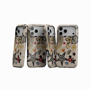 Retro Whimsy Artistic Collage Phone Cases, Star Phone Case, Estetiskt Fodral, Abstrakta Funky Designs, iPhone 18 17 16 15 14 13, Samsung S25