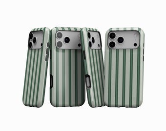 Green Striped iPhone Case, Green Striped Case Minimalist Abstract, Aesthetic Line Pattern Cover, iPhone 17 16 15 14 13 12 11, Samsung S25