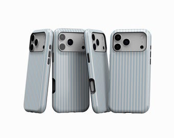 Blue Striped Phone Case, Retro Minimalist Aesthetic Lines, Striped Summer Style Phone, iPhone 17 16 15 14 13 12 11 Pro Max, Samsung S25 S24