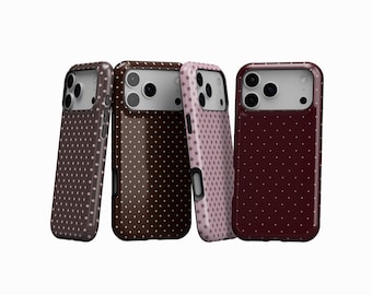 水玉模様のスマホケース、女の子らしいキュートなデザイン、Y2Kスタイル、キュートでトレンディなデザイン、レトロなブラウンバーガンディのカバー、iPhone 17 16 15 14 13、Samsung