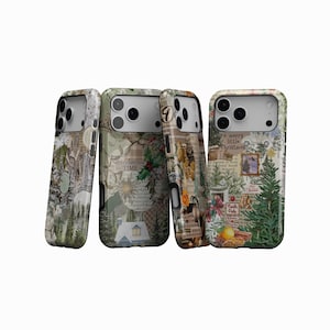 May include: Four phone cases with festive Christmas designs. The cases feature various holiday-themed illustrations, including a winter landscape, holly, dried oranges, and a Christmas tree. One case has the text "It's Christmas Time". Another has the text "a merry little Christmas".