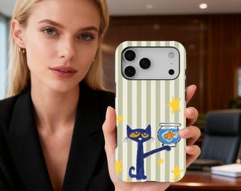Pete The Cat Phone Cases, Retro Artistic Cat Cartoon Aesthetic, Y2K Vintage Art, Cool Blue Cat, iPhone 17 16 15 14 13 12 11, Samsung S25
