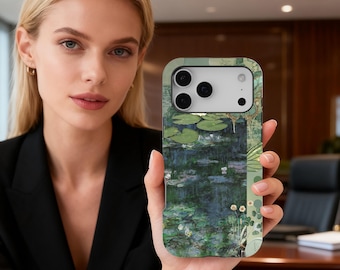 Impressionist Lily Pond Phone Case, Moody Botanical Art Cover, Sage Green Garden Aesthetic, iPhone 17 16 15 14 13 12 11 Pro Max, Samsung S25