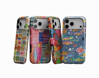 Retro Sardine Tin Phone Case, Italian Summer Fish Label Cover, Colorful Retro Fish Phone Case, iPhone 17 16 15 14 13 12, Samsung S25