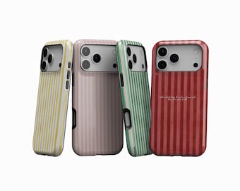 Capa para celular com listras coloridas: linhas estéticas minimalistas retrô, capa resistente a impactos com um toque francês minimalista e elegante, para iPhone 17, 16, 15, 14, 13, 12 e 11, Samsung S25.