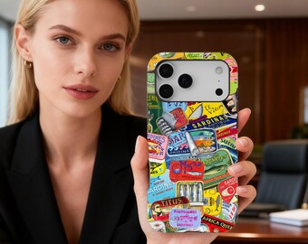 Sardine Vintage Fish Collage Aesthetic Phone Case, Vintage Tinned Fish Phone Case, iPhone 17 16 15 14 13 12 11 Pro Max, Samsung S25 S24 S23