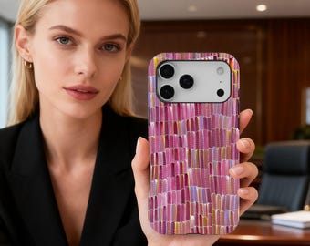 Pink Pattern Phone Case, Pink Mosaic Phone Case, Abstract Tile Artistic Cover, Modern Chic Textured,iPhone 17 16 15 14 13 12 11, Samsung S25