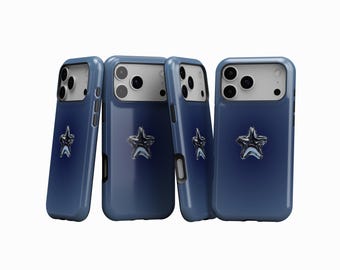 Blue Gradient Star Phone Case, Metallic 3D Star Aesthetic Cover, Glossy Trendy Design, iPhone 17 16 15 14 13 12 11 Pro Max, Samsung S25 S24