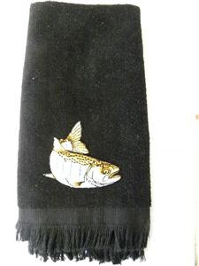 Bass bath hand fingertip towel black applique fishing cabin Etsy