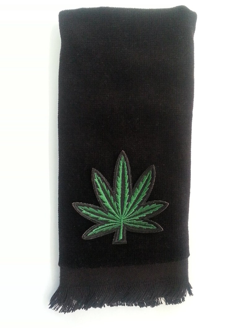 Pot Leaf Bath Hand Towel Marijuana Ganja Weed Black Applique Etsy