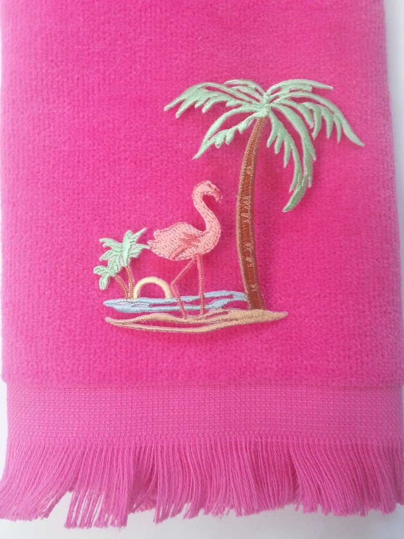 Flamingo Palm Hand Fingertip Towel Hot Pink Applique Tropical | Etsy