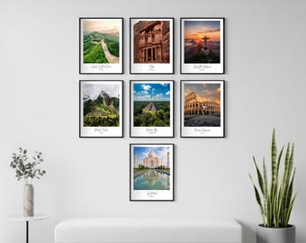 Zeven wereldwonderen-printset | Minimalistische reiskunst (digitaal afdrukbaar)